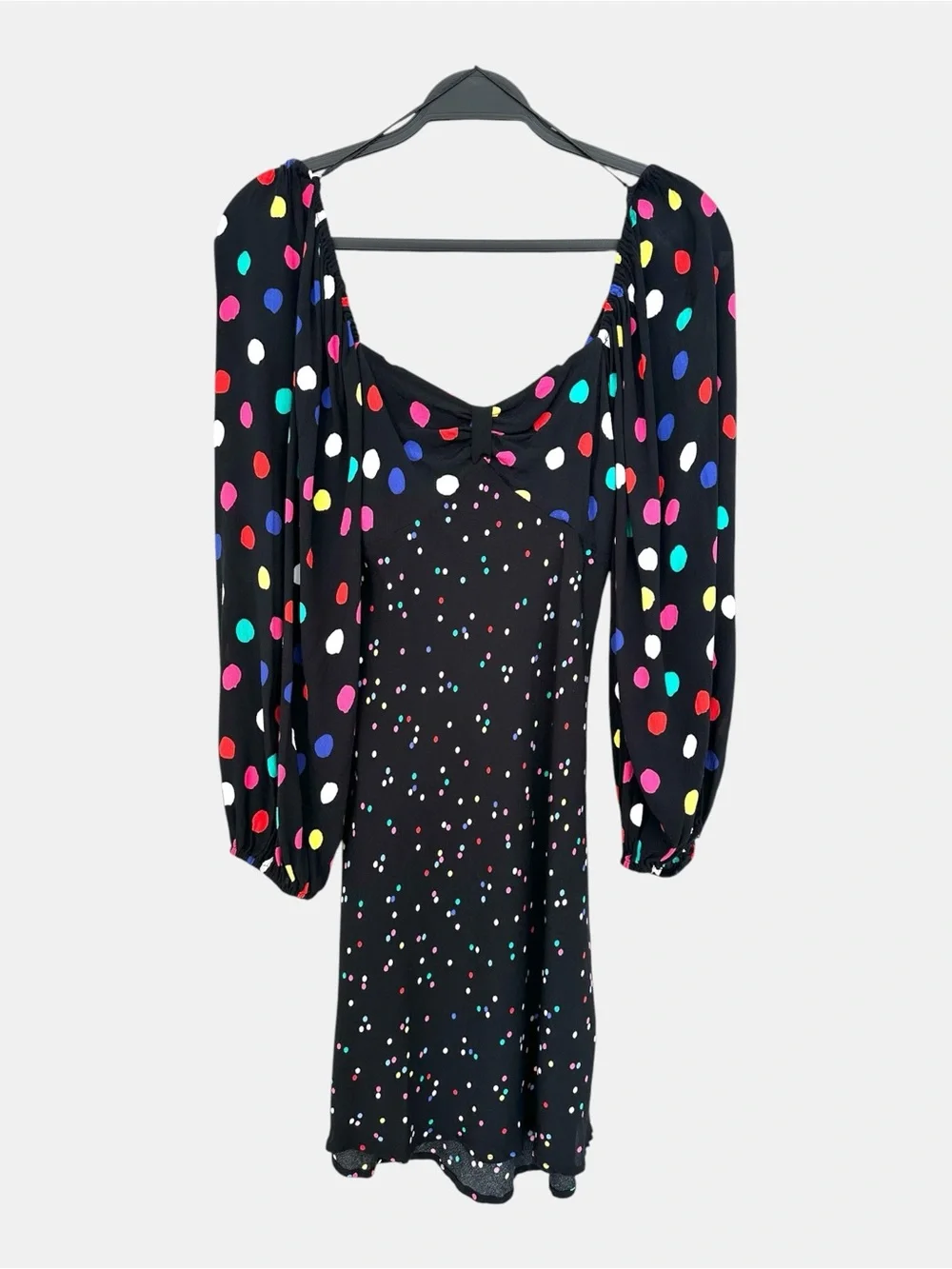 RIXO Black Multicolor Polka Dot Puff Sleeve Mini Dress - Picture 4 of 5
